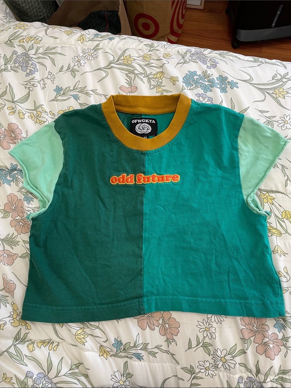 Odd Future Green Colorblock Crewneck Tee with Yellow Trim